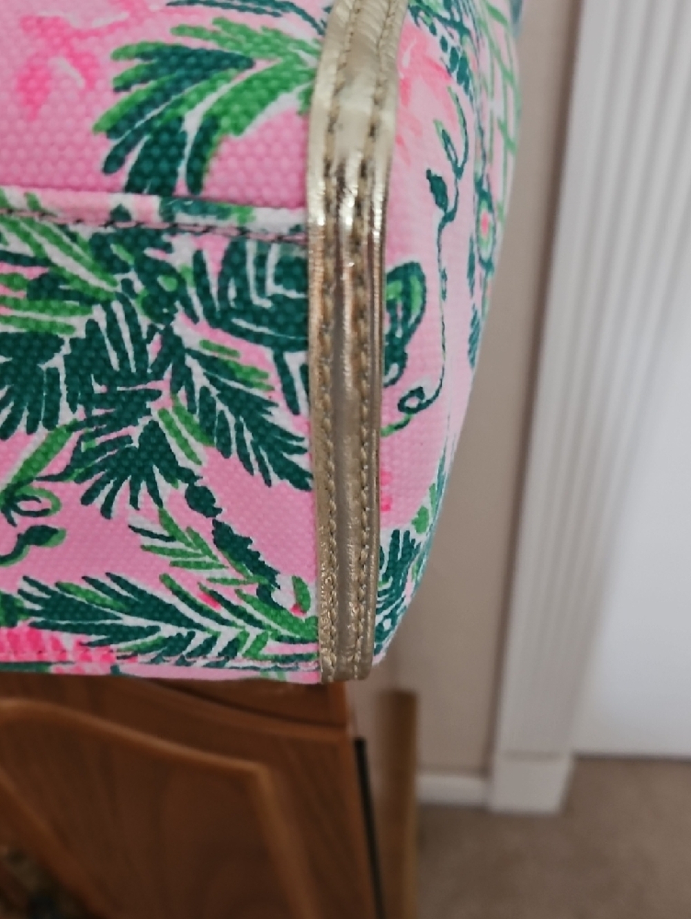 Lilly Pulitzer Pink & Green Tropical Tote with Bamboo Handles - Picture 6 of 10
